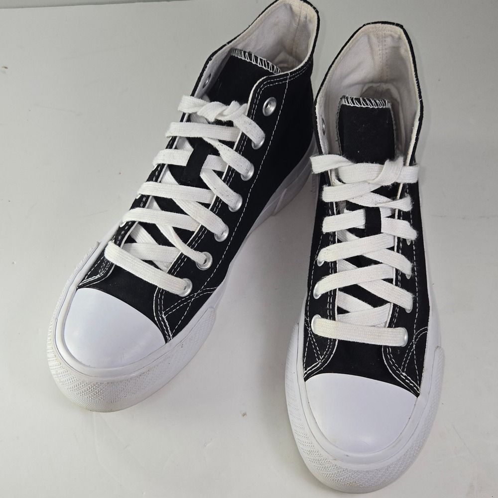 NO Boundaries Black White Platform Canvas High Top Sneakers Women's Size 7.5